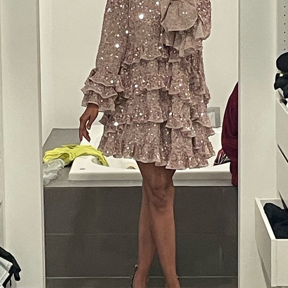 ASOS Pink Sequin Ruffle Dress - Picture 2 of 4